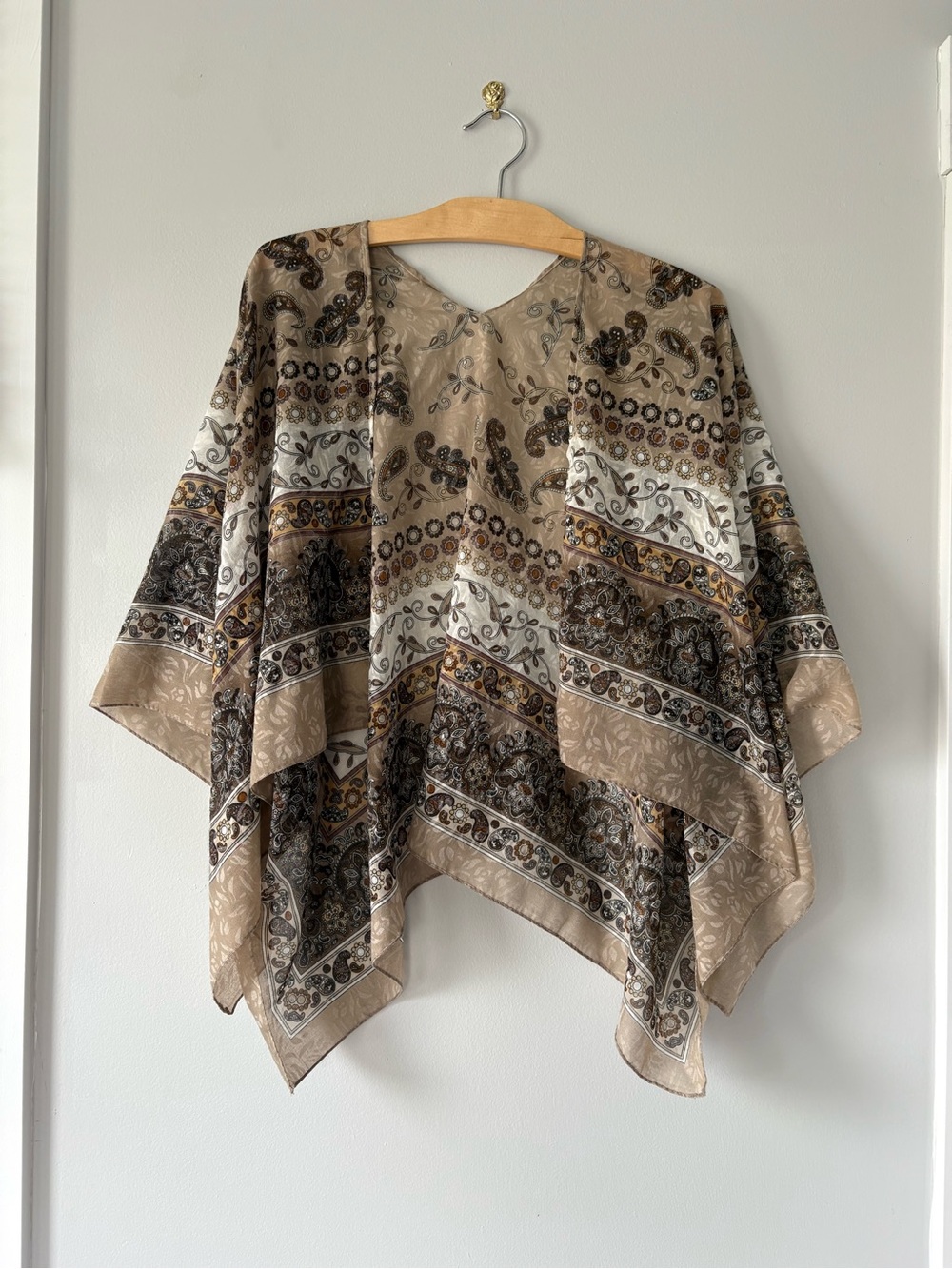 Boho Paisley Kimono Poncho in Beige & Brown